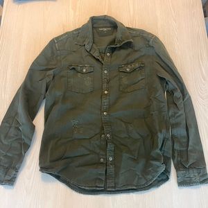 CK Jeans Olive Distressed Button Down SIZE MEDIUM
